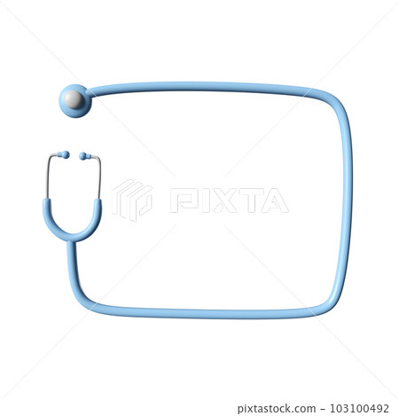 3d blue stethoscope icon frame. Rendering illustration of medical sign. Clinical diagnostic, listen heartbeat medicine tool. Cartoon cute cardiology instrument. Isolated on white background with 3d blue stethoscope icon frame. Rendering illustration of medical sign. Clinical diagnostic, listen heartbeat medicine tool. Cartoon cute cardiology instrument. Isolated on white background with 103100492