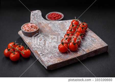 Knife, fork and cutting board, salt, pepper and other ingredients 103100660