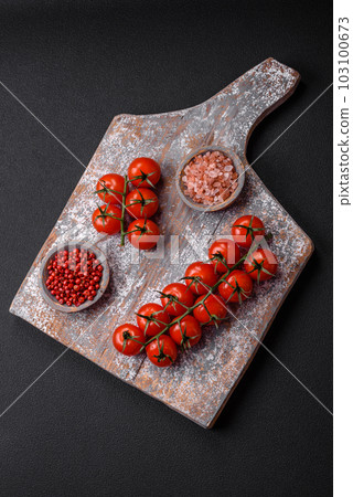 Knife, fork and cutting board, salt, pepper and other ingredients Knife, fork and cutting board, salt, pepper and other ingredients 103100673