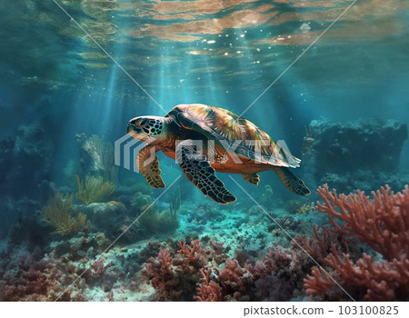 Turtle underwater. Generative AI Turtle underwater. Generative AI 103100825