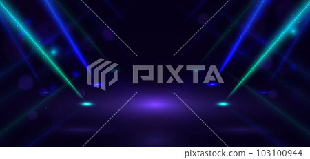 Abstract technology futuristic dark blue and green light rays effect background. 103100944