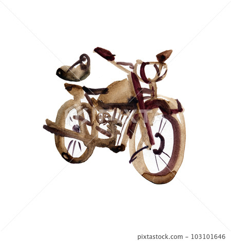 Sketch of old motorcycle in vintage style. Hand drawing watercolor and ink. Isolated on white background 103101646