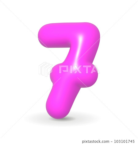 Glossy Fuchsia balloon number Seven. 3d realistic design element. For party. Glossy Fuchsia balloon number Seven. 3d realistic design element. For party. 103101745
