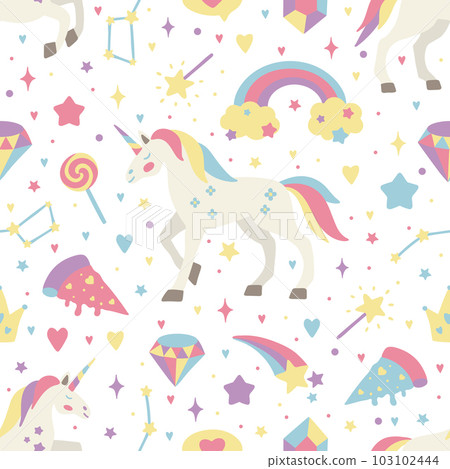 Seamless vector pattern with cute unicorns on a... - Stock Illustration ...