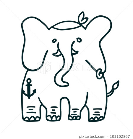 Elephant pirate in outline doodle style Elephant pirate in outline doodle style 103102867
