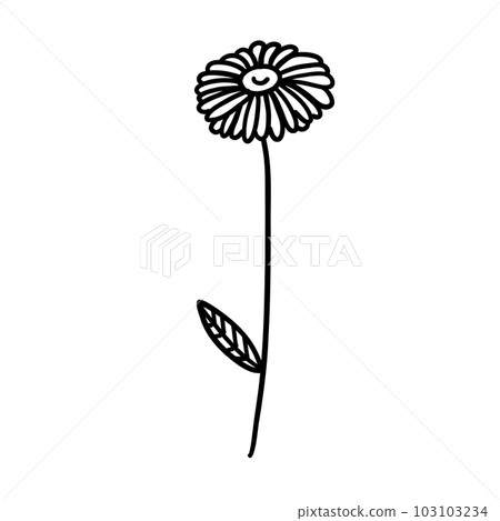Black and white flower for coloring. Plant in outline doodle style. Hand drawn vector illustration. Black and white flower for coloring. Plant in outline doodle style. Hand drawn vector illustration. 103103234