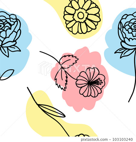 Flowers colorful seamless pattern in doodle style Flowers colorful seamless pattern in doodle style 103103240