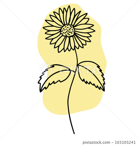 Black and white flower with yellow brush in outline doodle style. Hand drawn vector illustration. Black and white flower with yellow brush in outline doodle style. Hand drawn vector illustration. 103103241