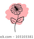 Black and white flower with purplish brush in outline doodle style. Hand drawn vector illustration. 103103381