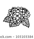 Black and white flower. Plant in outline doodle style. Hand drawn simple vector illustration. 103103384