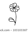 Black and white flower for coloring. Plant in outline doodle style. Hand drawn vector illustration. 103103387