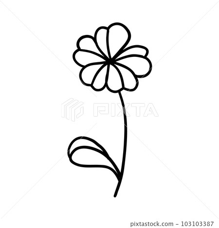 Black and white flower for coloring. Plant in outline doodle style. Hand drawn vector illustration. Black and white flower for coloring. Plant in outline doodle style. Hand drawn vector illustration. 103103387