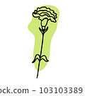 Black and white flower with green brush in outline doodle style. Hand drawn vector illustration. 103103389