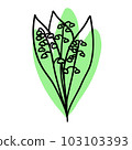 Black and white flower with green brush in outline doodle style. Hand drawn vector illustration. 103103393
