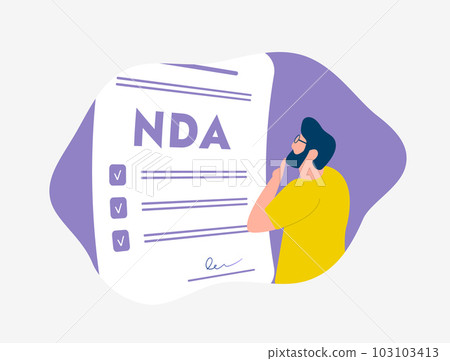 NDA - Non-Disclosure Agreement illustration. Confidentiality contract between employee and employer. Protect proprietary information. Privacy and confidentiality agreement document with signature 103103413