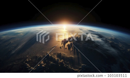 Planet earth globe view from space showing realistic earth surface and world map as in outer space point of view. ai generative. 103103511