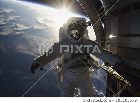 Astronaut at spacewalk. Cosmic art, science fiction wallpaper. Beauty of deep space. Billions of galaxies in the universe. ai generative. Astronaut at spacewalk. Cosmic art, science fiction wallpaper. Beauty of deep space. Billions of galaxies in the universe. ai generative. 103103579