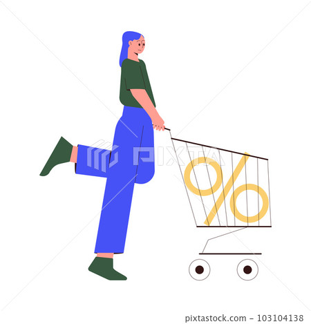 Sale with Woman Character with Cart Shopping and Making Purchase Vector Illustration Sale with Woman Character with Cart Shopping and Making Purchase Vector Illustration 103104138