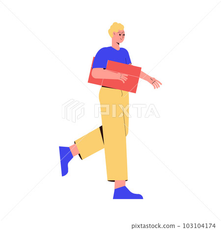 Sale with Man Character Carrying Box Shopping and Making Purchase Vector Illustration 103104174