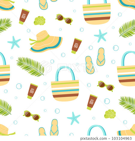 cartoon seamless pattern with beach bag and... - Stock Illustration ...