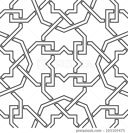 Seamless geometric ornament based on traditional islamic art. Black and white. 103105475