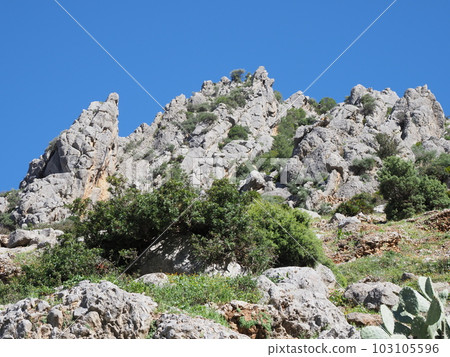 Rocks near african Chefchaouen city in Morocco 103105596