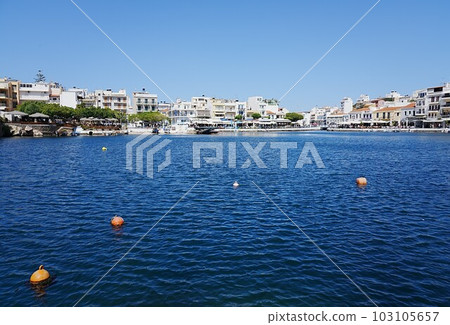 View to lake Voulismeni in Agios Nikolaos, Crete island, Greece 103105657