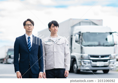 Young businessman and lorry driver Young businessman and lorry driver 103106092