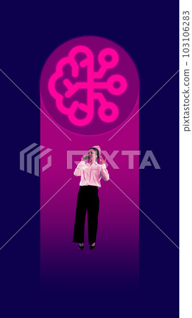 Businesswoman standing near icon of artificial intelligence. Innovative business approach. Creative conceptual design. 103106283