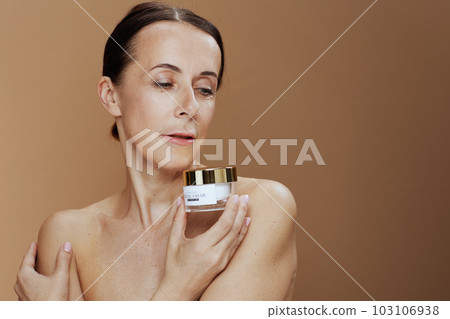 modern woman on beige background modern woman on beige background 103106938