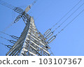 Power transmission tower in the blue sky 103107367