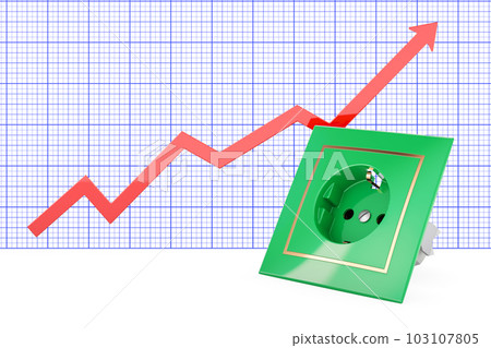 Green electric socket with growing chart, 3D rendering 103107805