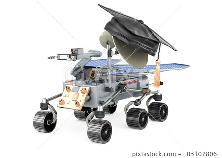 Planetary rover with education hat, 3D rendering 103107806