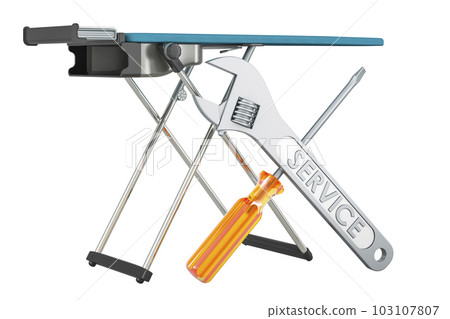 Ironing Board with screwdriver and wrench, 3D rendering 103107807