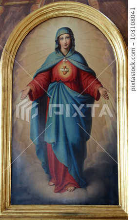 Sacred Heart of Mary, the altarpiece in the church of St. Aloysius in Travnik, Bosnia and Herzegovina 103108041