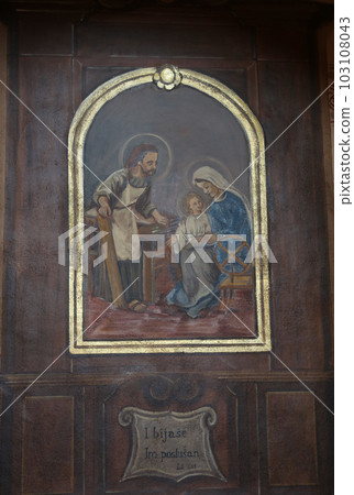Holy Family, the altarpiece in the church of St. Aloysius in Travnik, Bosnia and Herzegovina Holy Family, the altarpiece in the church of St. Aloysius in Travnik, Bosnia and Herzegovina 103108043