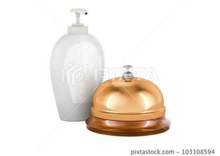 Soap bottle dispenser with reception bell. 3D rendering Soap bottle dispenser with reception bell. 3D rendering 103108594