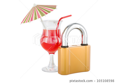 Tropical cocktail with padlock. 3D rendering Tropical cocktail with padlock. 3D rendering 103108598