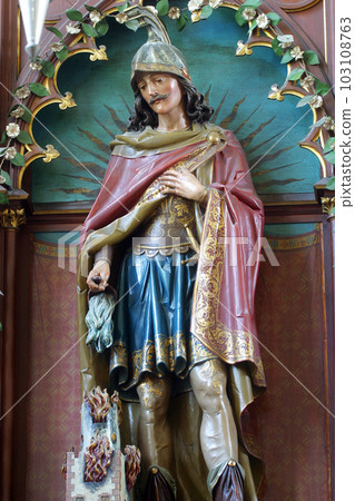 Saint Florian statue on the altar Saint Florian in the parish church of St. Nicholas in Krapina, Croatia 103108763