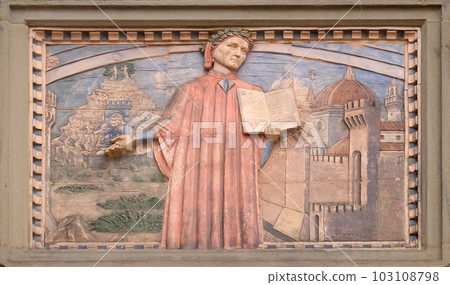 Dante Alighieri is represented in many plates along the streets of Florence, Societa Dante Alighieri Cultural Society Building, Tuscany, Italy 103108798