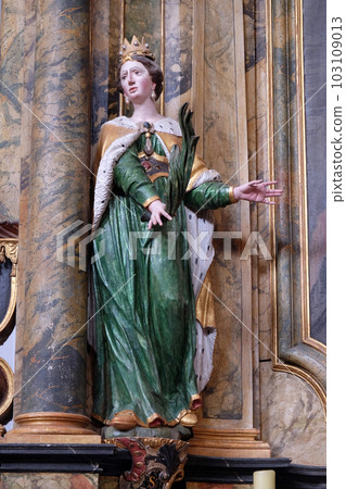Statue of Saint Joanna on the altar in the church of Saint Leonard of Noblac in Kotari, Croatia 103109013