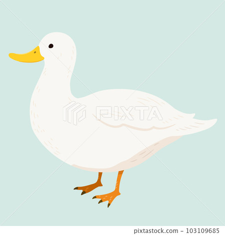 A simple and cute hand-drawn illustration of a white duck No main line 103109685