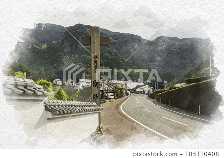 Watercolor-style Imari Okawachiyama Checkpoint, Imari City, Saga Prefecture 103110408