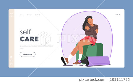Self Care Landing Page Template. Sitting Woman Surrounded By Circle, Creating A Sense Of Unity And Connection 103111755