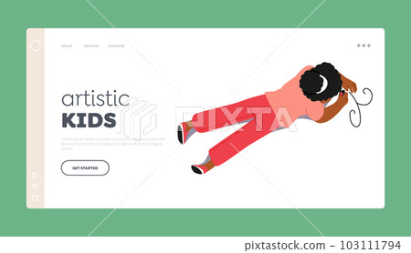 Artistic Kids Landing Page Template. Girl Drawing Lying On Floor Top View. Kids Painting Holding Pencil Create Pictures Artistic Kids Landing Page Template. Girl Drawing Lying On Floor Top View. Kids Painting Holding Pencil Create Pictures 103111794