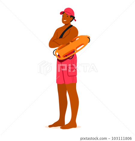 Experienced Lifeguard Male Character Ensuring Safety, Vigilance, And Rescue Expertise. Highly Trained, Skilled In Cpr 103111806