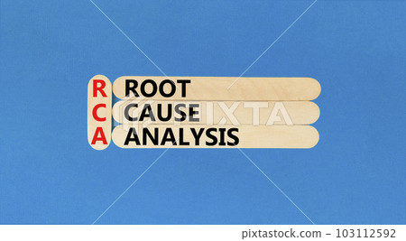 RCA root cause analysis symbol. Concept words RCA root cause analysis on wooden sticks. Beautiful blue table blue background. Business and RCA root cause analysis concept. Copy space. RCA root cause analysis symbol. Concept words RCA root cause analysis on wooden sticks. Beautiful blue table blue background. Business and RCA root cause analysis concept. Copy space. 103112592