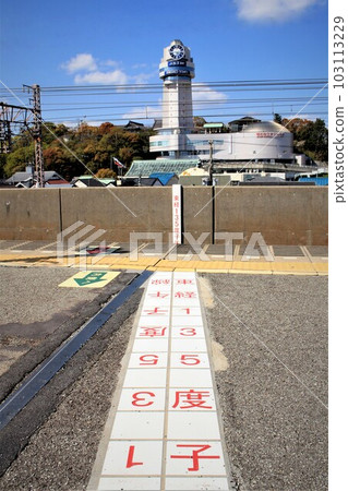 Akashi Astronomical Science Museum seen from Sanyo Train Hitomaru-mae Station platform Akashi Astronomical Science Museum seen from Sanyo Train Hitomaru-mae Station platform 103113229