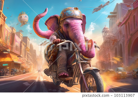 Surreal universe where elephants ride bicycles,exploring uncharted realms illustration generative ai Surreal universe where elephants ride bicycles,exploring uncharted realms illustration generative ai 103113907