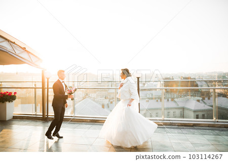 Young happy couple running to meet each other 103114267